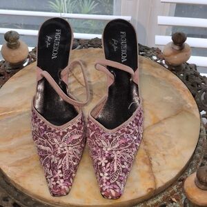 Figueroa Women's Pink/Purple Embroidered Sequin Heels Size 35.5